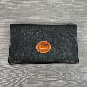 Dooney & Bourke All Weather Leather Bifold Clutch Purse Pebbled Black Duck Logo